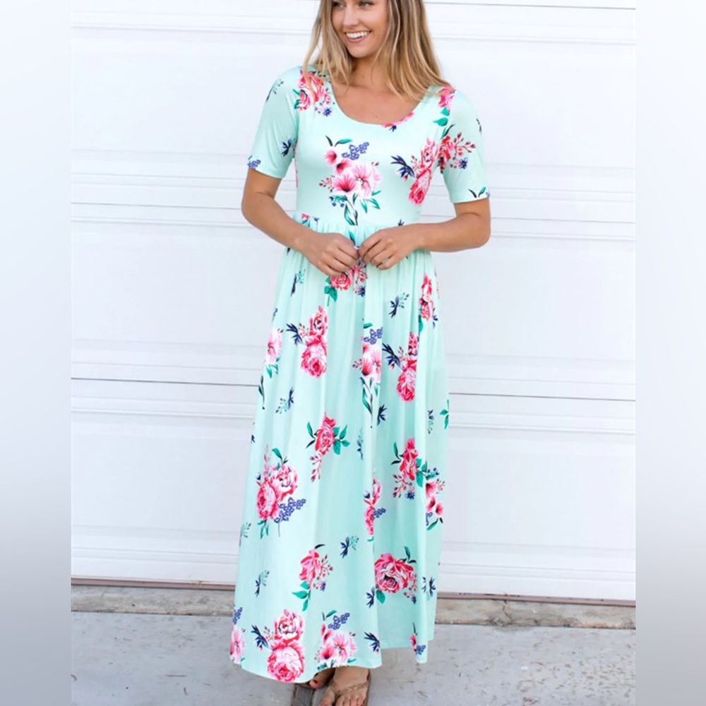 Tickled Teal Floral Maxi Dress - Mint
